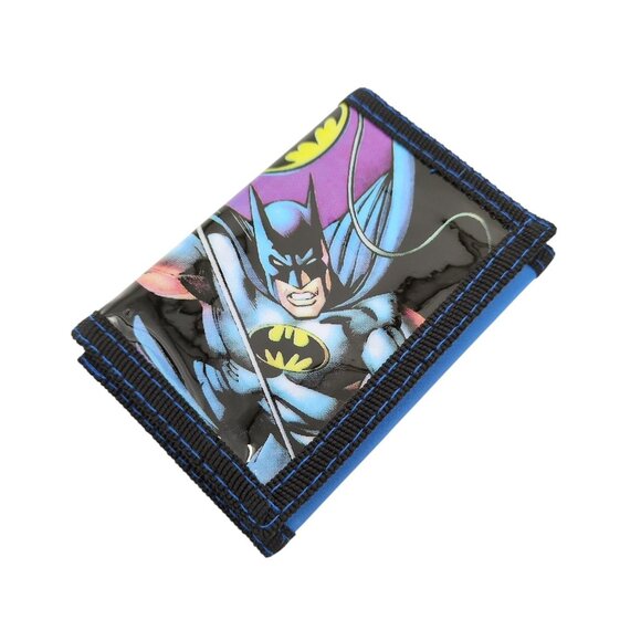 Vintage Batman Comic Wallet Blue Trifold Hook Loop Retro DC Superhero Kids Boys - Picture 1 of 5